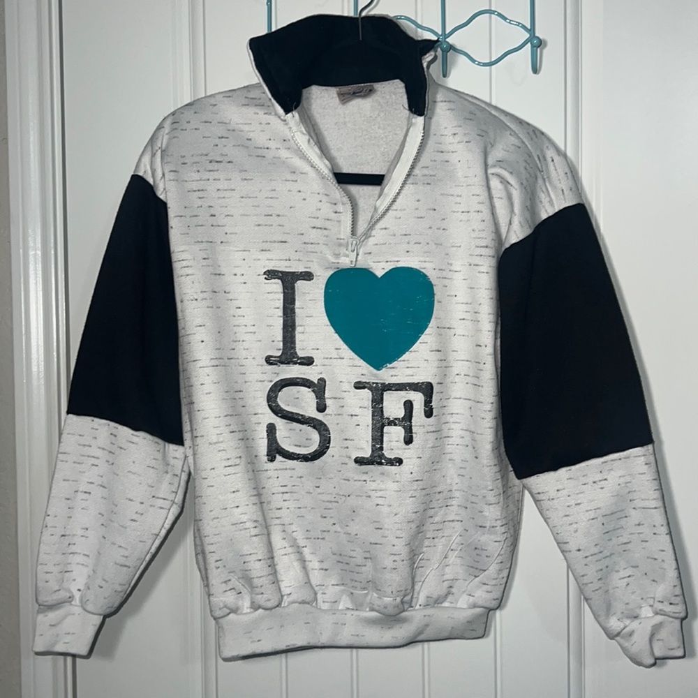 Woman’s 3/4 Zip Sweater - I 🩵 S F , Size S